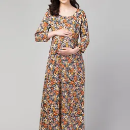 Zuvino Women Floral Printed Maternity Maxi Dress-picture-38