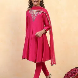 Biba Girls Embroidered Panelled Sequinned Kurta With Dupatta image 3