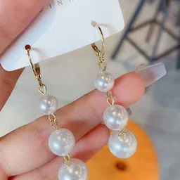 DIVASTRI Gold Plated Pearls Beaded Spherical Korean Drop Earrings image 4
