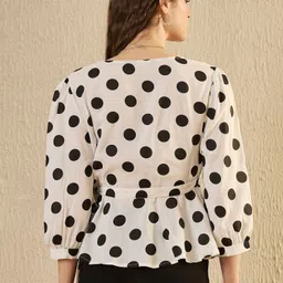 sanskrutihomes Casual Regular Sleeves Polka Print Women Beige, Black Top image 2