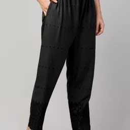 fambee Women Relaxed Black Viscose Rayon Trousers image 3