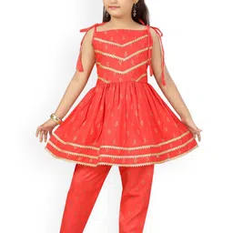 BAESD Girls Floral Embroidered Regular Gotta Patti Pure Cotton Kurta with Trousers-picture-16
