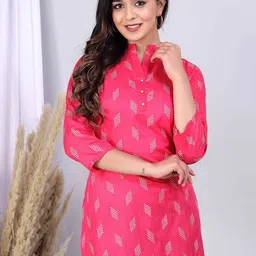 BAESD Women Geometric Printed Mandarin Collar Pure Cotton Kurti-picture-10