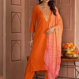 KALINI Women Ethnic Motifs Embroidered Regular Thread Work Kurta with Trousers & With Dupatta-picture-27