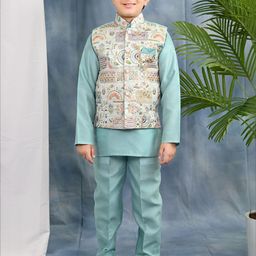 Sangria Boys Cotton Silk Kurta & Pyjama Set With Embroidered Waistcoat-picture-40