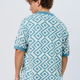 The Souled Store Oversized Geometric Printed Polo Collar Pure Cotton T-Shirt image 5