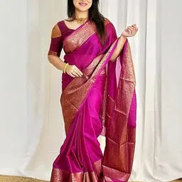 FLUXUS Solid Woven Design Border Zari Banarasi Saree image 2