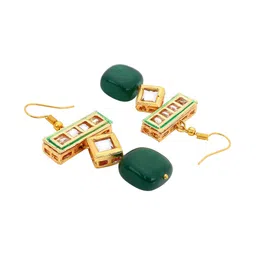 AARSEE OFFICIAL Anti-Tarnish22KT Gold Plated Geometric Green Earrings image 3