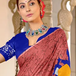 JAINICA Floral Printed Pure Mulmul Cotton Saree with Blouse Piece image 2