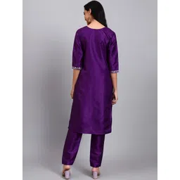 BANJANAN Women Ethnic Motifs Embroidered Regular Thread Work Kurta with Trousers image 4