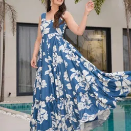 KINDHA Floral Print Gathered or Pleated Maxi Dress image 3