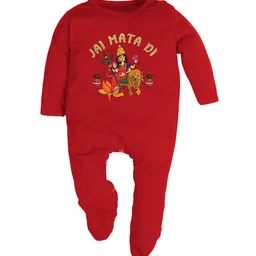 FFLIRTYGO Infants Kids Durga Puja Graphic Printed Round Neck Pure Cotton Sleepsuit-picture-34