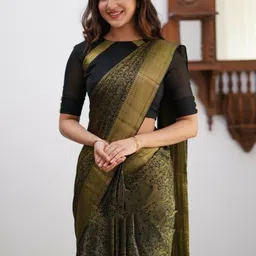 CaniBani Woven Design Zari Silk Blend Handloom Banarasi Saree image 5