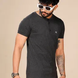 INKMAN Men Brand Logo Henley Neck Bio Finish T-shirt image 5