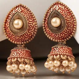 OOMPH Pearls Beaded Dome Shaped Meenakari Jhumkas-picture-41