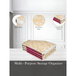 Aura Gold-Toned & White 4 Pieces Printed Blouse & Saree Cover Organisers image 2