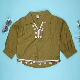 V-Mart Girls Embellished Shirt Collar Puff Sleeve Top-picture-19