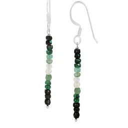 Nirvana Sterling Silver Rhodium-Plated Emerald Beaded Geometric Shaped Drop Earrings image 4