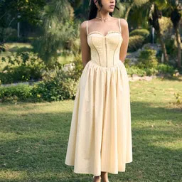 Lea Clothing Co. Edwina Butter Yellow Corset Maxi Dress-image-24