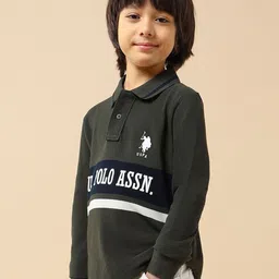U.S. Polo Assn. Kids Boys Brand Printed Regular Fit Polo Collar Pure Cotton Tshirts image 3