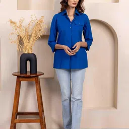 INAAYA JAIPUR Roll-Up Sleeves Cotton Top-image-70