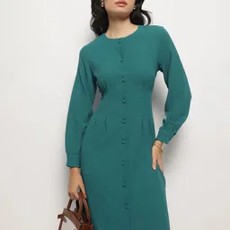 Strong And Brave Crepe Cuffed Sleeves Shirt Dress image 2