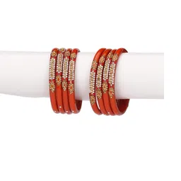 SOMIL Women Set Of 16 Red Alloy Artificial Stones & Beads Bangles image 3