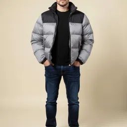 Here&Now Men Grey Solid Long Sleeves Stand Collar Regular Puffer Jacket-picture-40