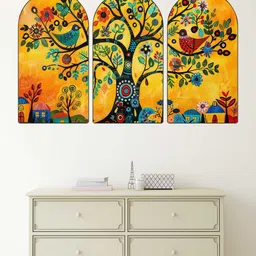 Myntra Elegant Homes Set Of 3 Colorful Tree & Bird Folk Art Wall Painting-picture-32