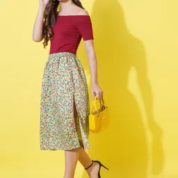 FebQ Floral Printed A-Line Midi Skirt image 3