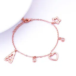 GIVA Women 925 Silver Rose Gold-PlatedCubic Zirconia Studded Charm Bracelet-picture-54