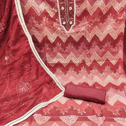 HERE&NOW Embellished Organza Unstitched Dress Material image 4