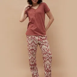 Ginger by Lifestyle Women Printed Pure Cotton T-shirt with Pyjamas-picture-17