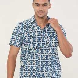 Style Matters Men Standard Fit Spread Collar Abstract Printed Cotton Casual Shirt-image-83