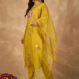 HERE&NOW Women Embroidered Chanderi Silk Kurti with Pyjamas & With Dupatta-picture-16