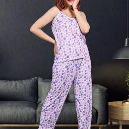 Clothus Women Purple Satin Printed Night suits-picture-28