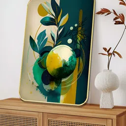 SAF Beige & Green Modern Abstract Botanical Wooden Wall Art image 4