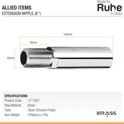 ruhe Full Brass 6 Inch Extension For Pipe Fittings Set Of 2 (Chrome Finish) Faucet Nozzle image 3