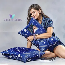 VILLAGERS Set of 2 Blue Polyester Pillows-image-50