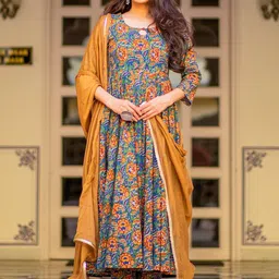 Anni Designer Floral Printed Keyhole Neck Anarkali Kurta with Trouser & Dupatta-picture-12