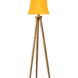 Devansh Yellow & Brown Wooden & Cotton Frustum Shaped Floor Lamp image 5