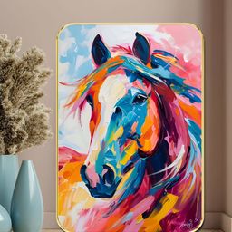 Livin'luxe Blue & Pink Horse Printed Wall Art-picture-22