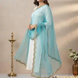 Samsara Couture Ethnic Motifs Embroidered Organza Dupatta with Mirror Work image 5