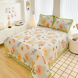 JC HOME Green & White Printed Cotton Double Queen Bed & Pillow Cover-picture-16