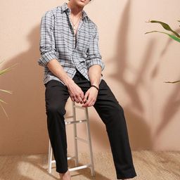 HIGHLANDER Checked Cutaway Collar Long Sleeves Cotton Shirt-picture-30