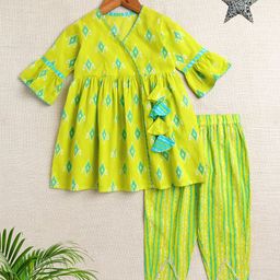 The Magic Wand Girls Geometric Printed Angrakha A-Line Pure Cotton Kurta With Pyjamas-picture-27
