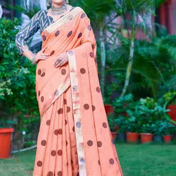 Kalista Polka Dot Printed Zari Pure Cotton Saree-image-3