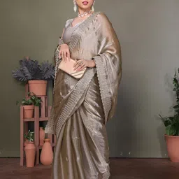 ALAGINI Ethnic Motifs Embroidered Organza Saree image 4