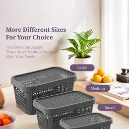 Kuber Industries Grey Set of 3 Regular Tote Basket Organisers image 2