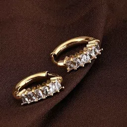 PALMONAS Stainless Steel Gold Plated Stone Studded Circular Hoop Earrings-picture-46